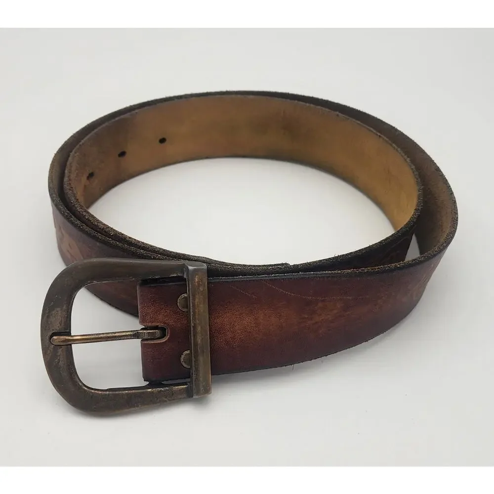 Vintage Leather Belt Size 40 with Ornate Floral Leather Work and HONDA Etching